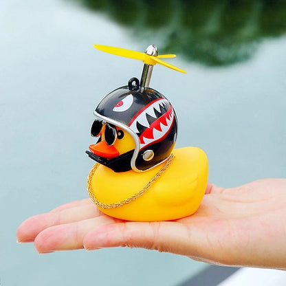 Car Duck With Helmet and Chains for Dashboard Decorations