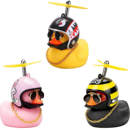 Car Duck With Helmet and Chains for Dashboard Decorations