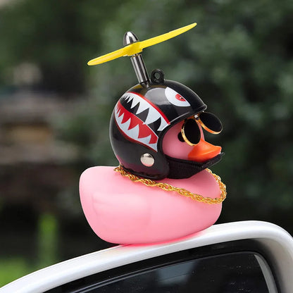 Car Duck With Helmet and Chains for Dashboard Decorations