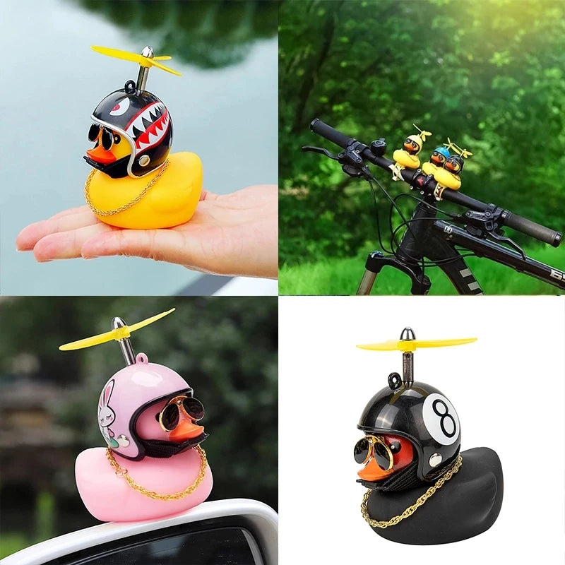 Car Duck With Helmet and Chains for Dashboard Decorations