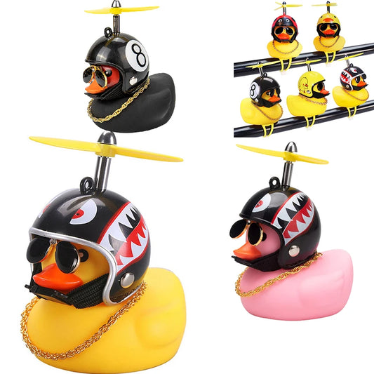 Car Duck With Helmet and Chains for Dashboard Decorations